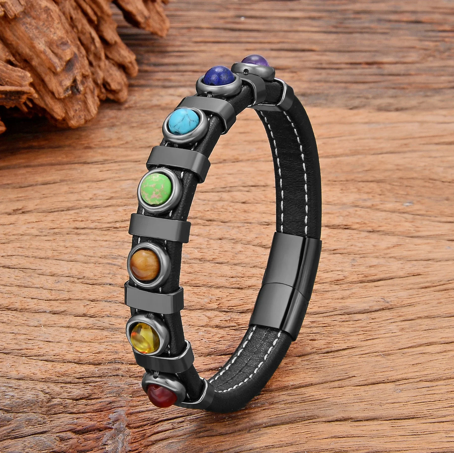 Bracelet 7 Chakra en Cuir