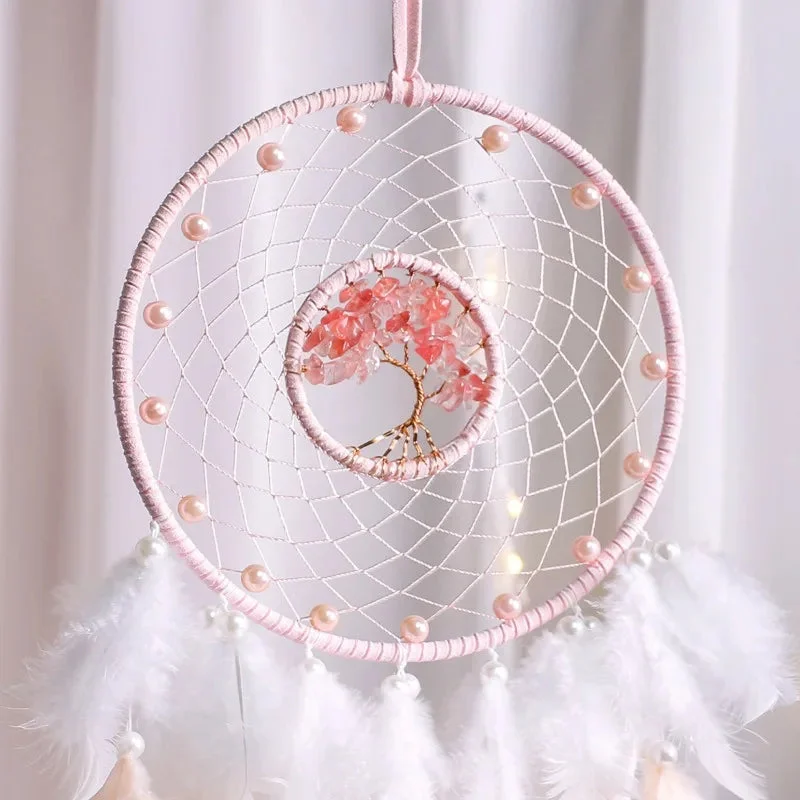 Attrape Rêve Blanc Et Rose en Détail