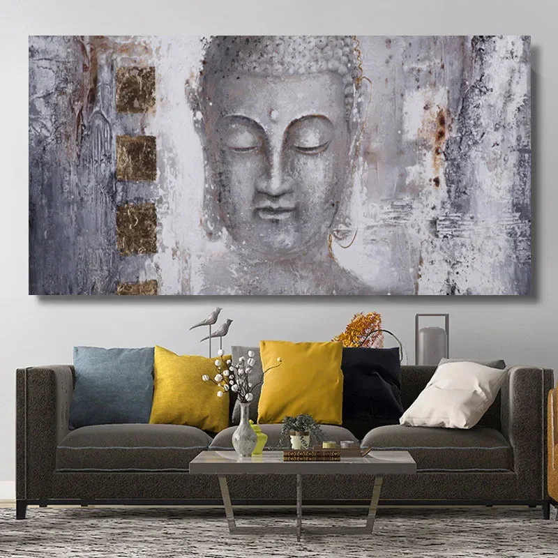 Détails de la Toile d'Art Bouddha Argenté Texturé