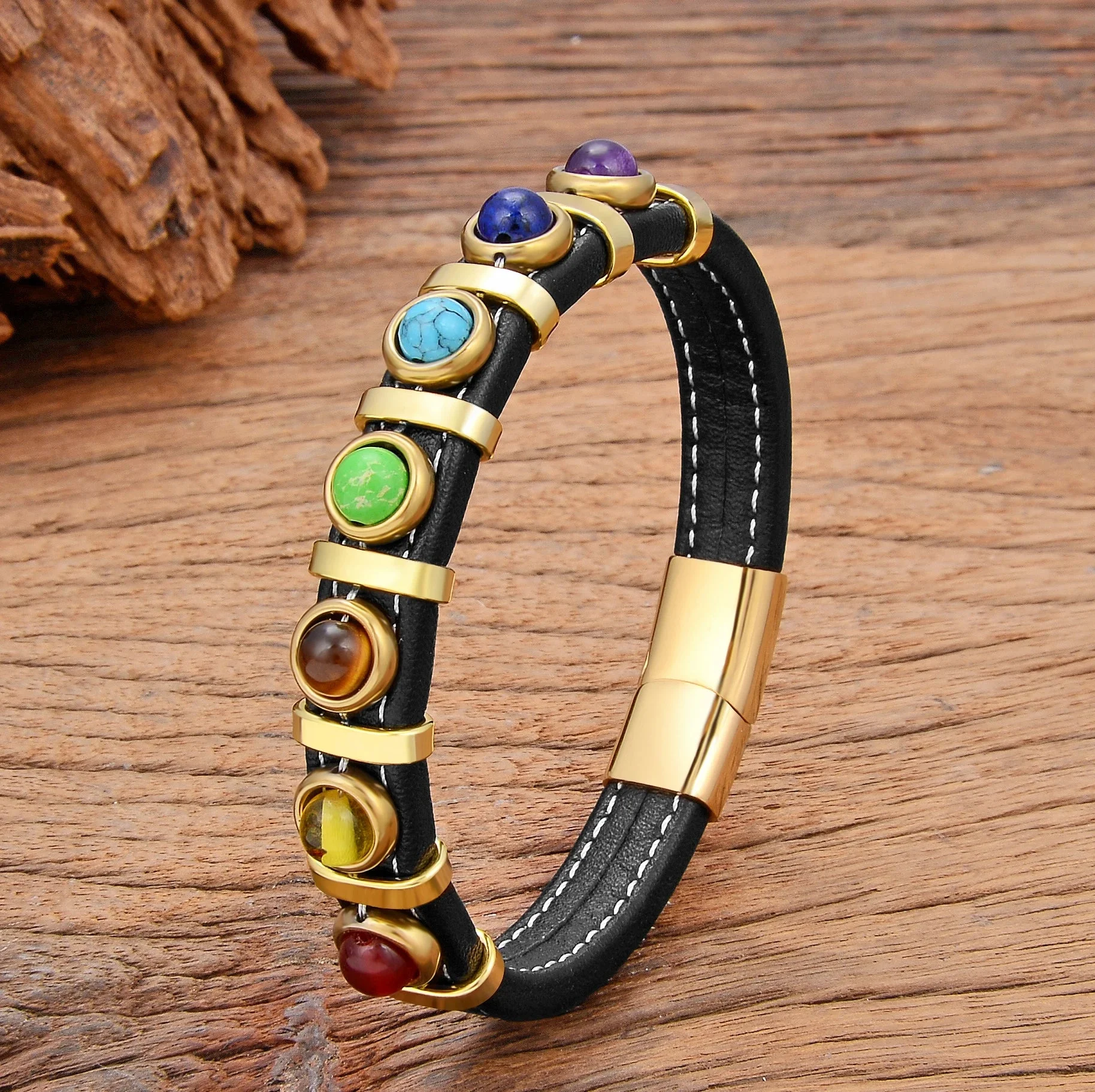 Bracelet 7 Chakra en Cuir