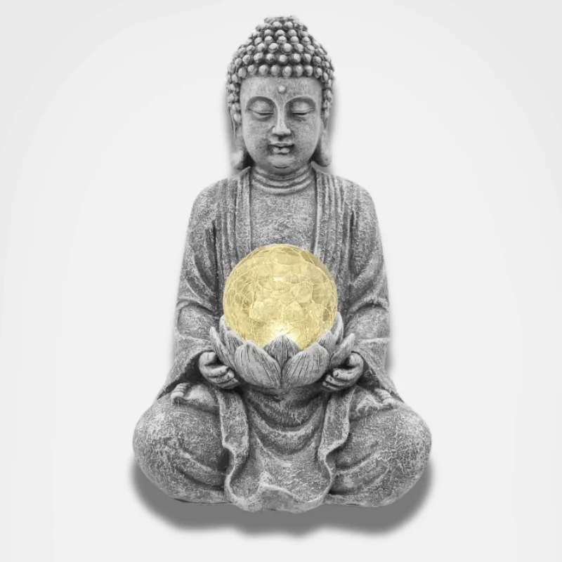 Statue Bouddha Boule de Verre Solaire