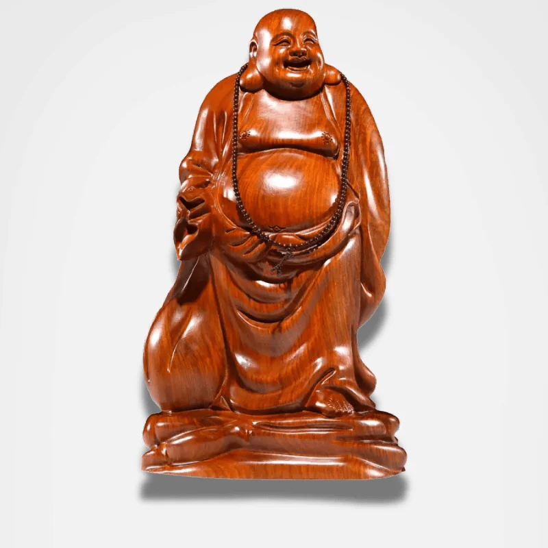 Statue Bouddha Rieur Maitreya en Bois Massif