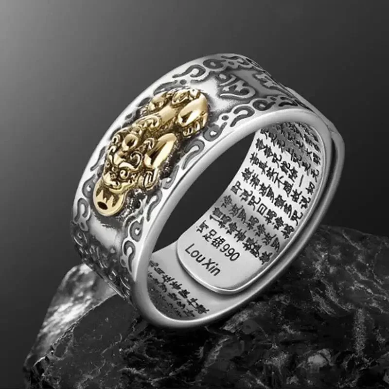 Bague Feng Shui Pixiu Mantra en Argent