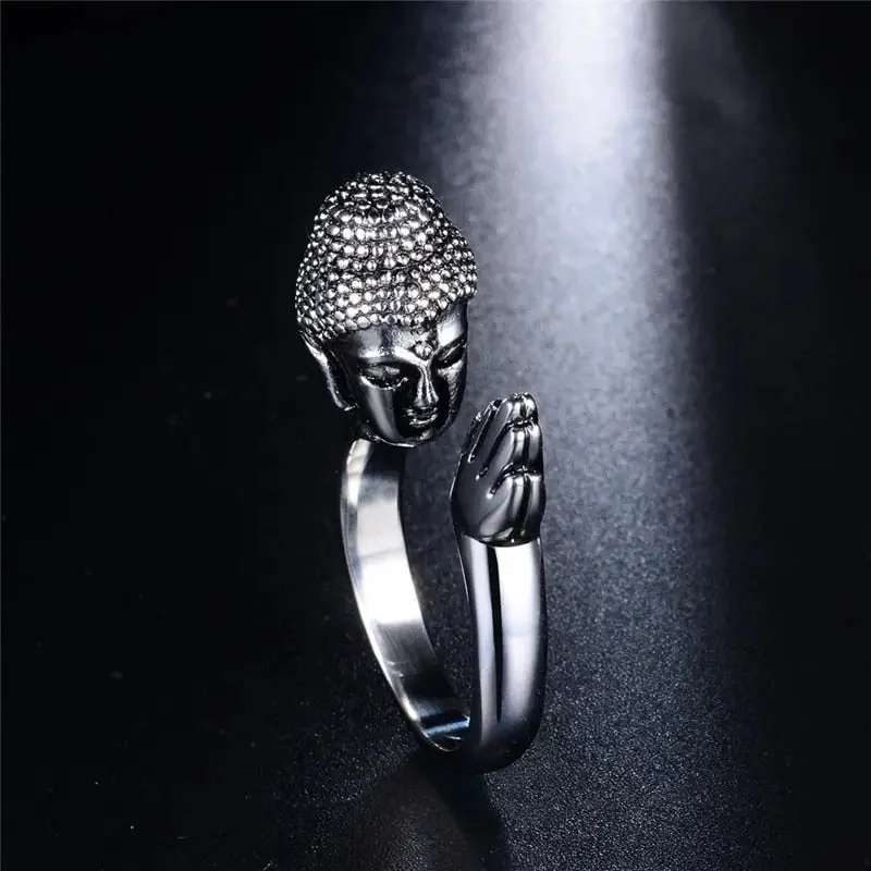Bague Prière Bouddha en acier inoxydable