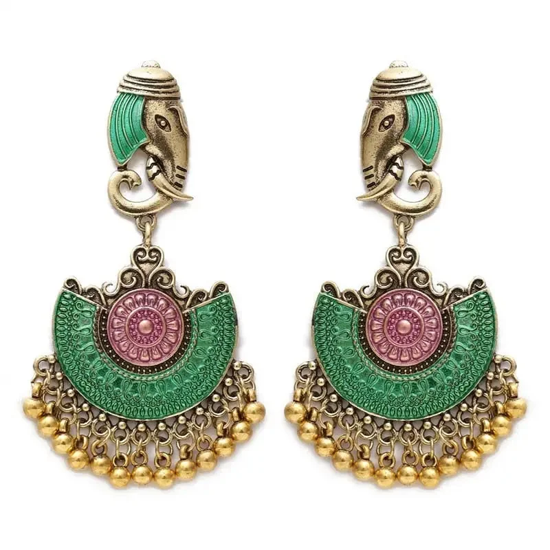 Boucles d'oreilles éléphant d'Asie vertes