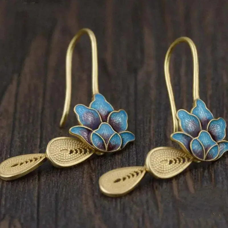 Boucles d'oreilles fleur de lotus Bleu