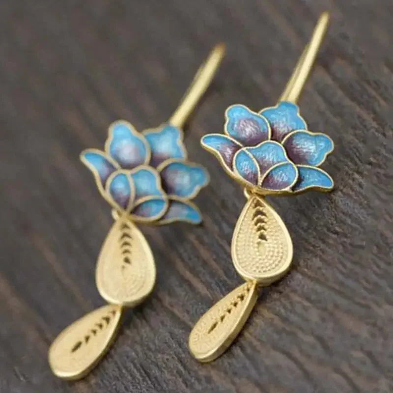 Boucles d'oreilles fleur de lotus Bleu