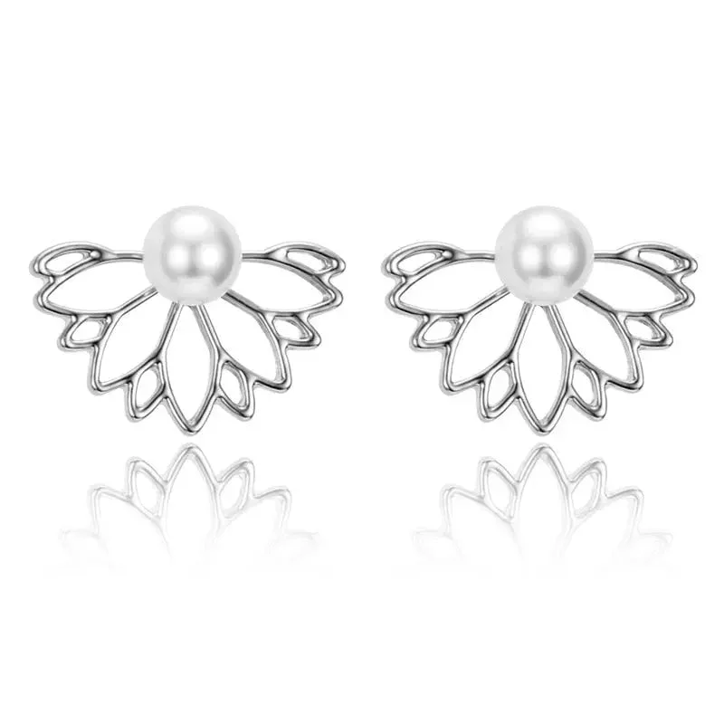 Boucles d'oreilles fleur de lotus perle argent
