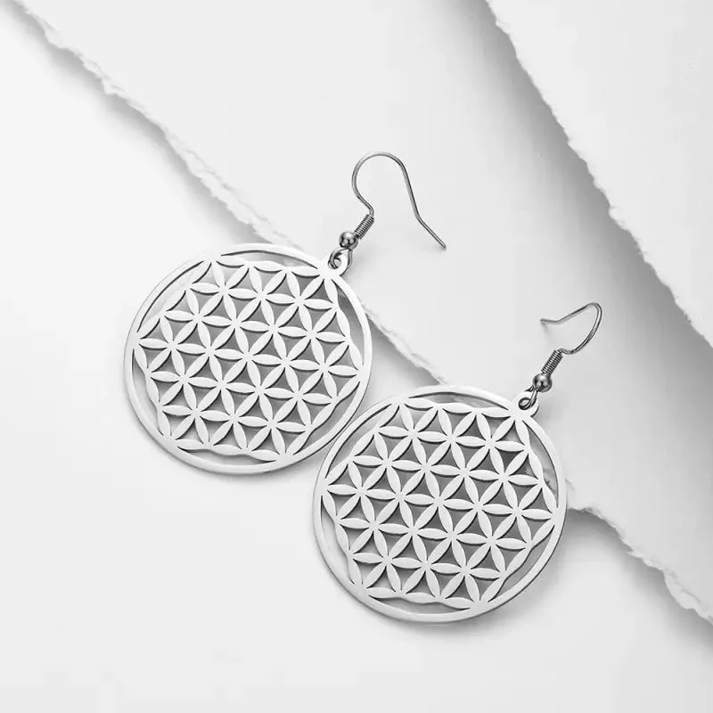 Boucles d'oreilles Fleur de Vie simple en argent