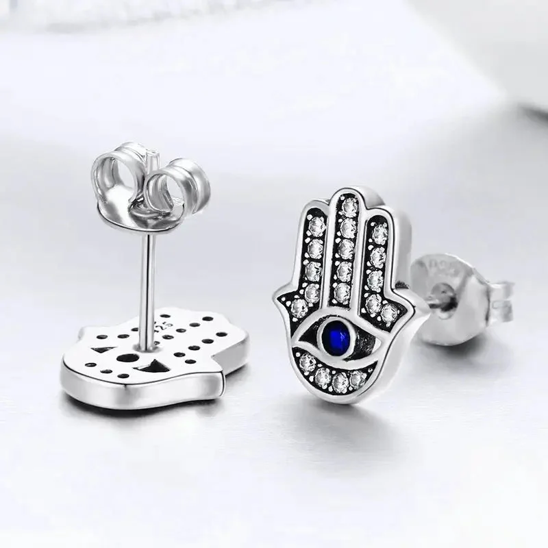 Boucles d'oreilles main Hamsa Argent