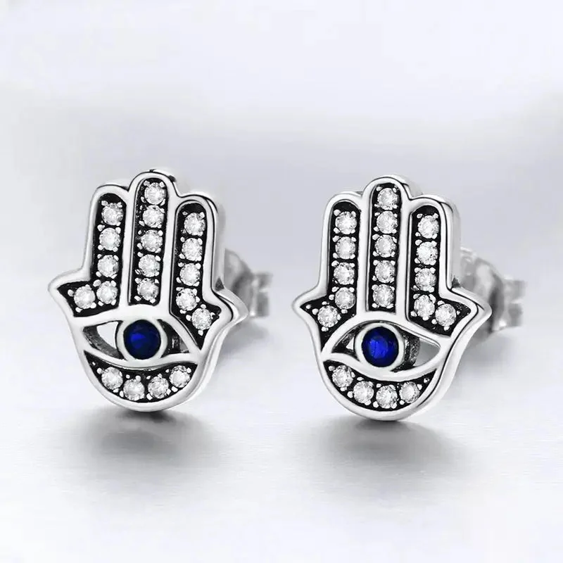Boucles d'oreilles main Hamsa Argent