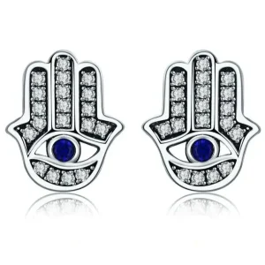 Boucles d'oreilles main Hamsa Argent
