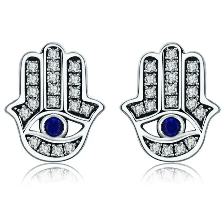 Boucles d'oreilles main Hamsa Argent
