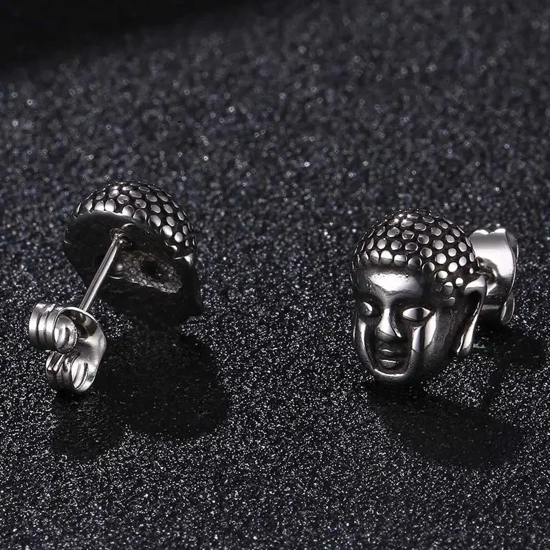 Boucles d'oreilles tête de bouddha en acier inoxydable - vue 3