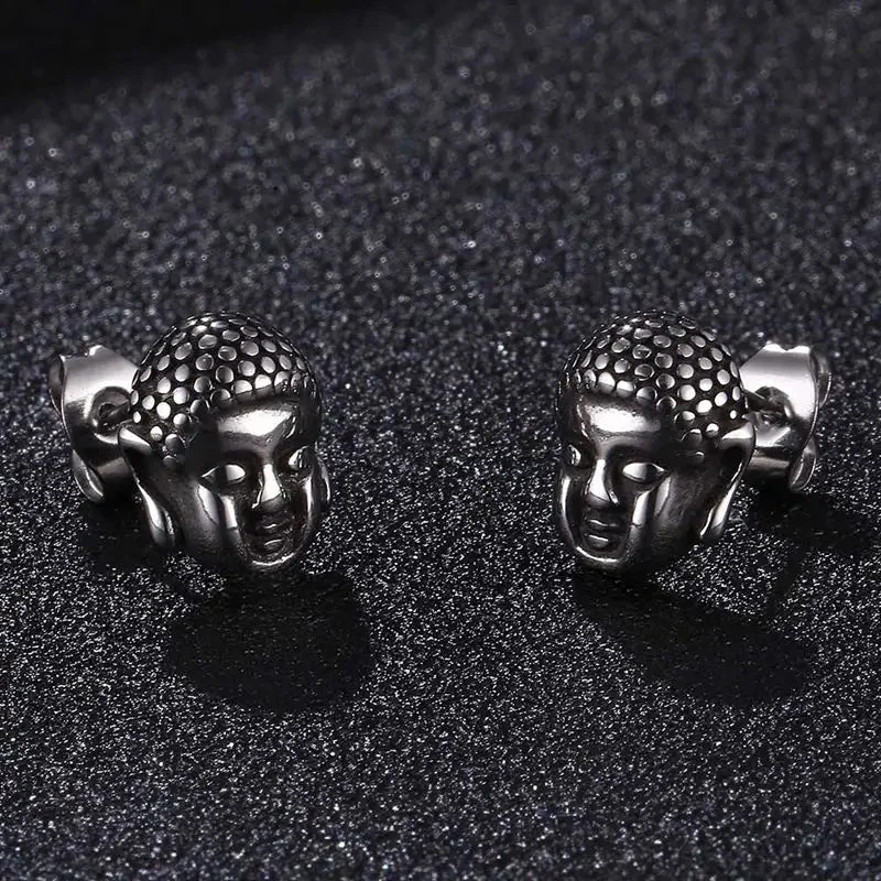 Boucles d'oreilles tête de bouddha en acier inoxydable - vue 2