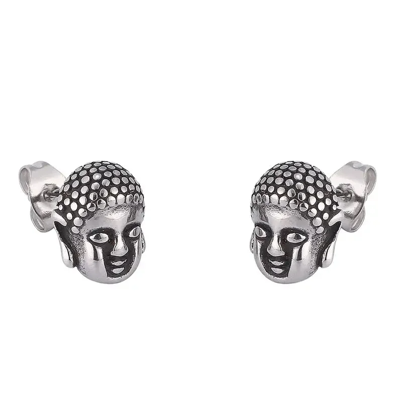 Boucles d'oreilles tête de bouddha en acier inoxydable - vue 1