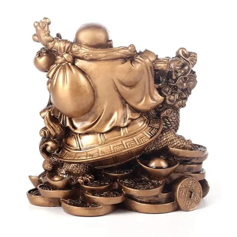 Bouddha Rieur Tortue Dragon en or