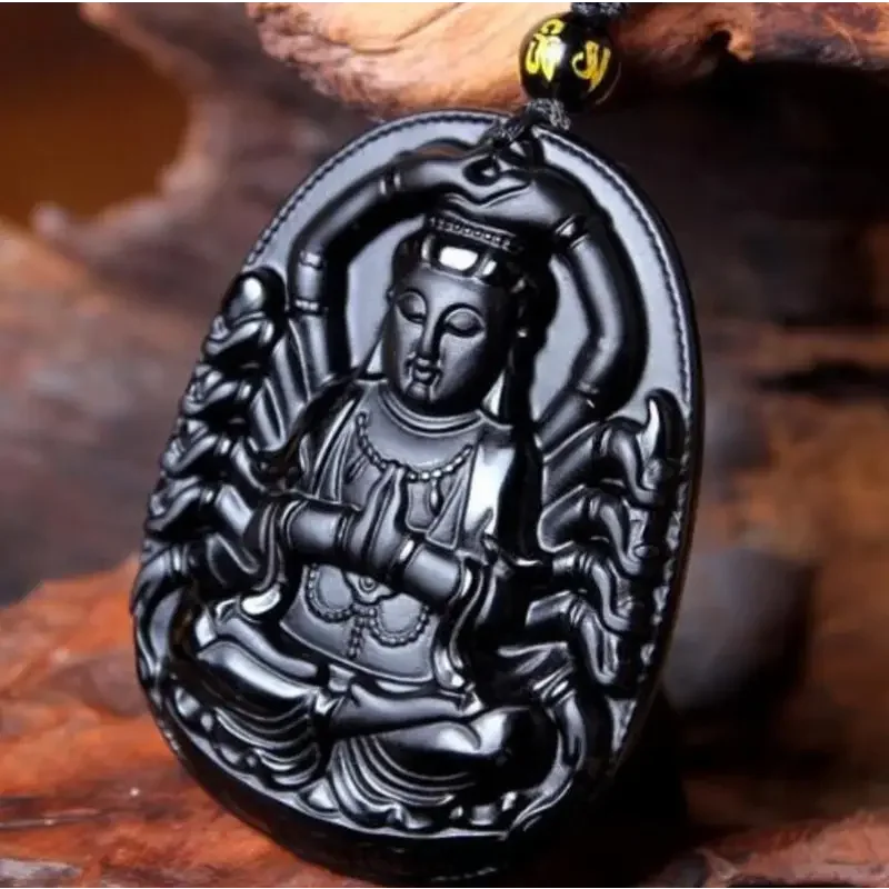 Détails du collier Bouddha Avalokiteśvara obsidien