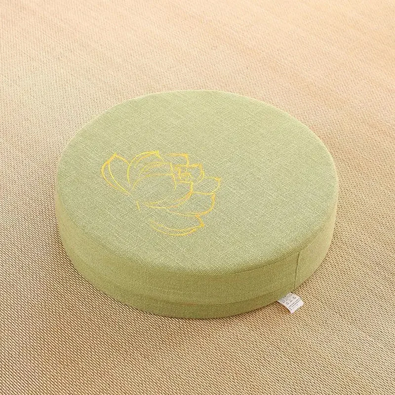 Coussin de méditation fleur de lotus dorée en vert