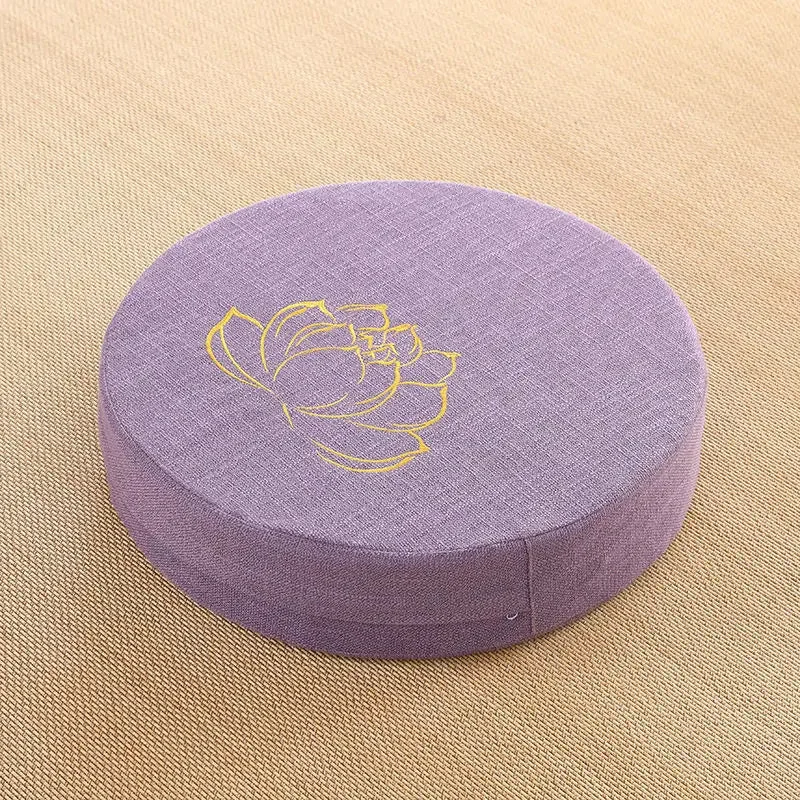 Coussin de méditation fleur de lotus dorée en violet