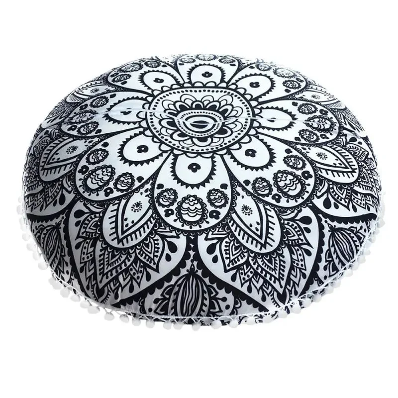 Housse de Coussin de Méditation Mandala Noir