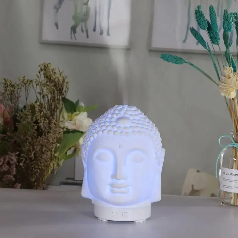 Humidificateur d'air tête de Bouddha en bois blanc