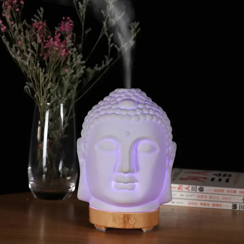 Humidificateur d'air tête de Bouddha en bois clair