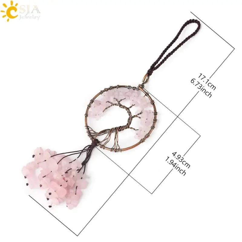 Porte clé Arbre de vie en quartz rose