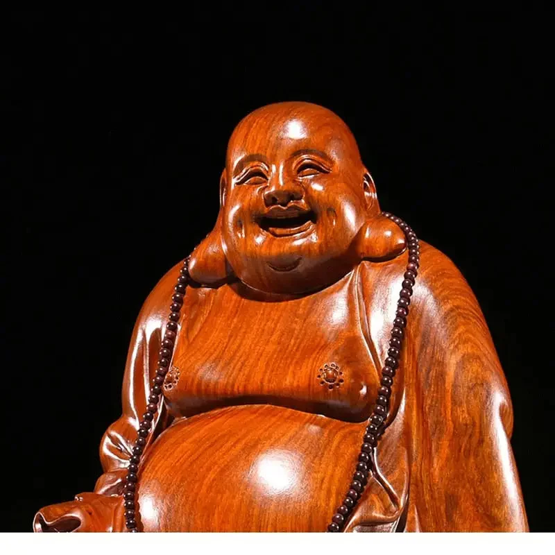 Statue Bouddha Rieur Maitreya en Bois de Santal Noir