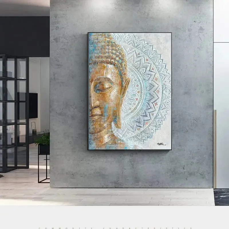 Tableau tête de Bouddha Mandala avec des motifs vibrants
