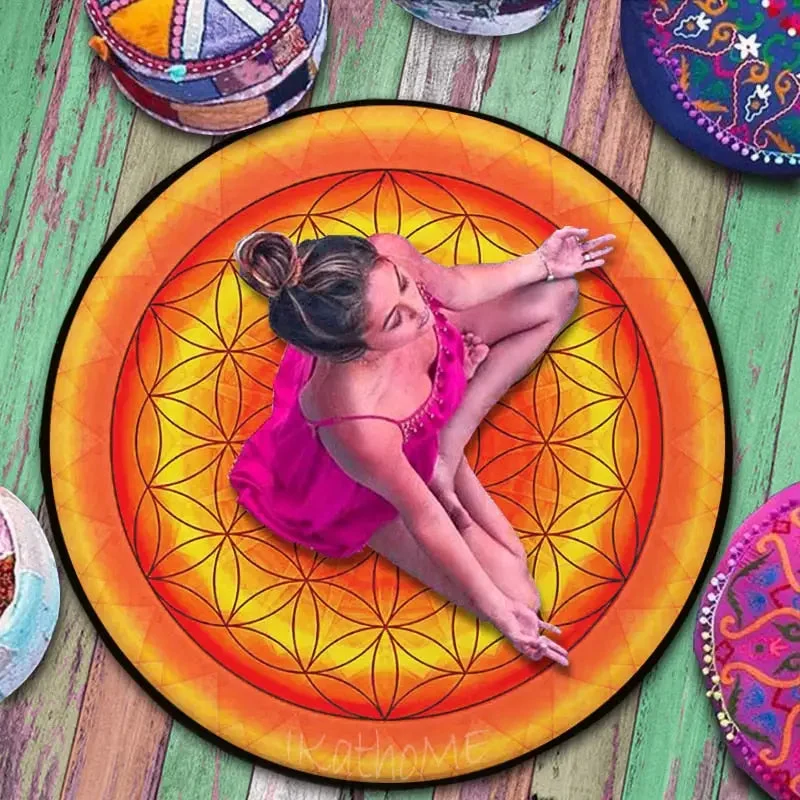 Tapis de méditation Fleur de vie Orange dans un cadre zen