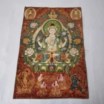 Thangka tibétain en soie Guanyin Kwan-yin""